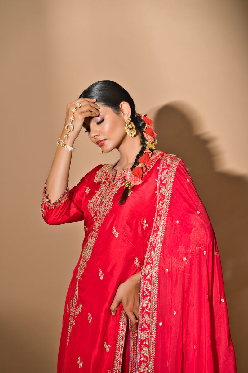 Khwabee- Red Straight Suit