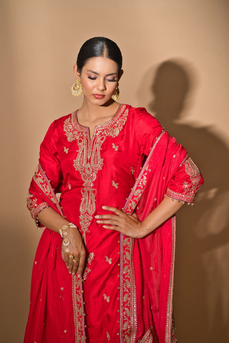 Khwabee- Red Straight Suit