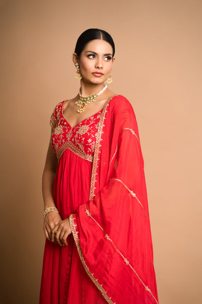 Khwabee- Red Anarkali Suit