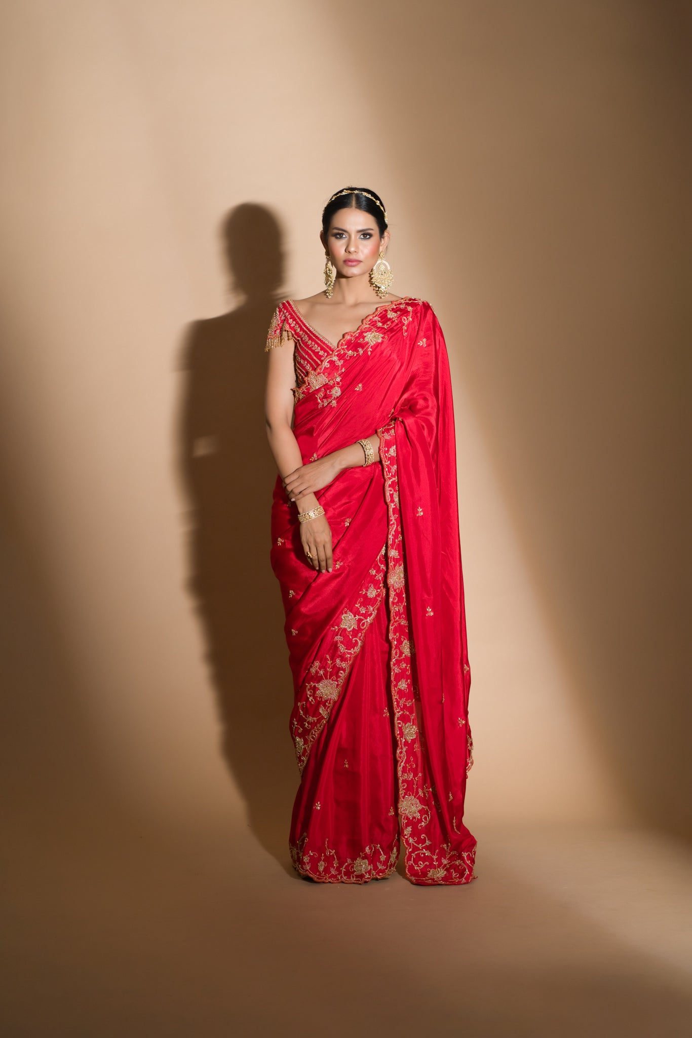 Khwabee- Red Embroidered Saree