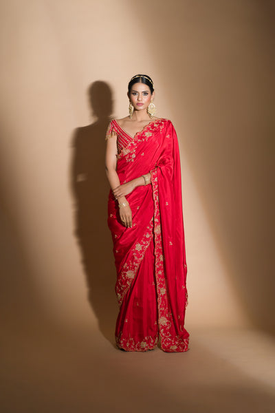 Khwabee- Red Embroidered Saree