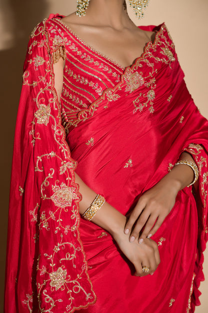 Khwabee- Red Embroidered Saree