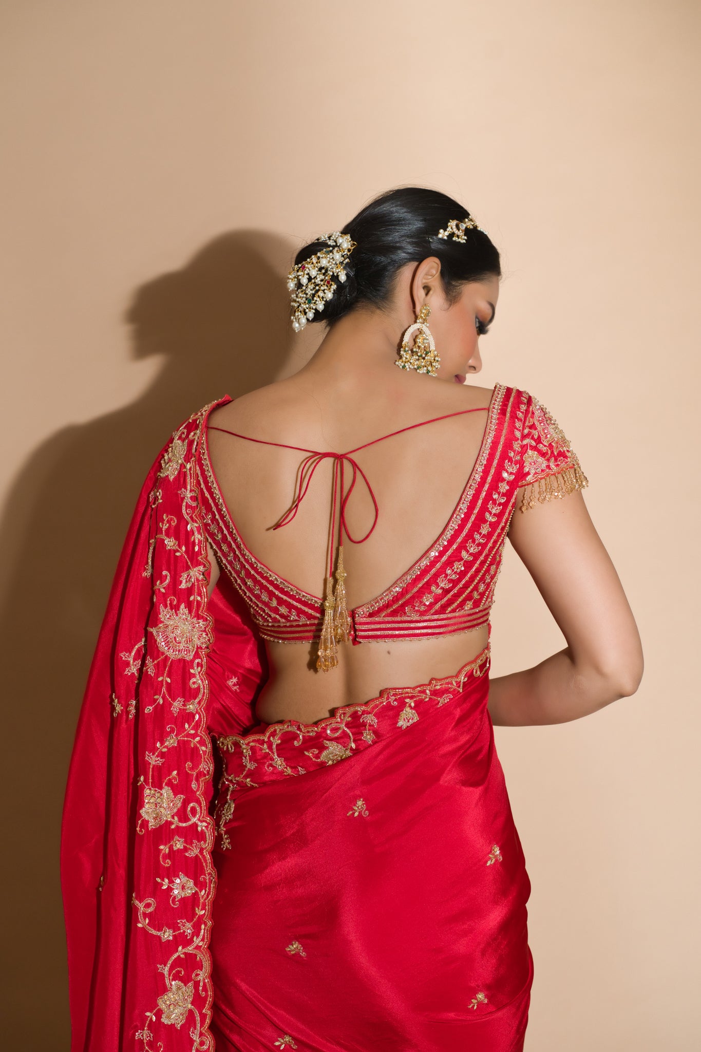 Khwabee- Red Embroidered Saree