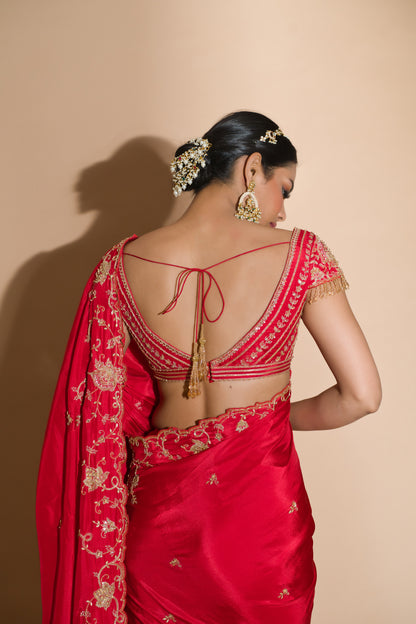 Khwabee- Red Embroidered Saree