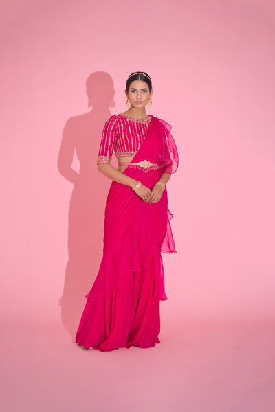 Zuri- Magenta Pink Drape Saree