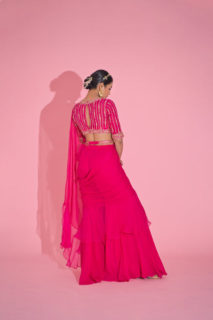 Zuri- Magenta Pink Drape Saree